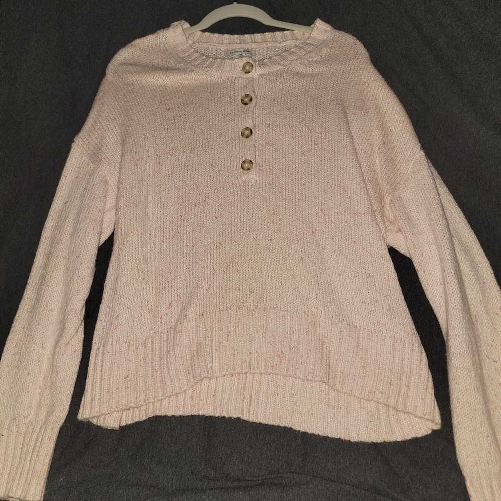 American Eagle Knit Button Sweater - Large - Crea… - image 1